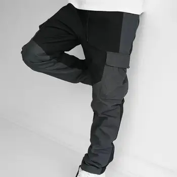 Брюки с несколькими карманами Брюки-карго с эластичным поясом Универсальные мужские брюки-карго Стильный лоскутный дизайн, удобный для занятий спортом