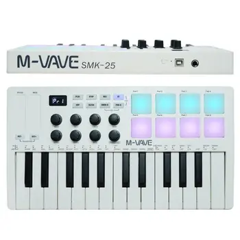 M-VAVE 25-клавишный USB-MIDI-клавиатурный контроллер с 8 RGB барабанными пэдами, беспроводным подключением 8 ручек и созданием музыки, программное обеспечение в комплекте