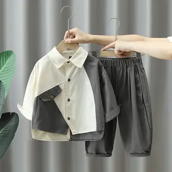 Осенняя одежда для мальчиков Костюм 2023 Новый мужской свободный осенний детский костюм с длинными рукавами Комплект из двух частей