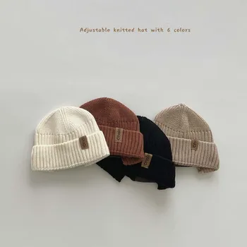 корейские детские шапки с кожаной этикеткой 2023 осень зима детские шапочки с бини вязаные шапки мягкая детская шапочка чепчик для девочек и мальчиков шерстяные шапки
