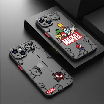 Comics Marvel SpiderMan Чехол для Apple iPhone 15 14 13 11 12 Pro 7 XR X XS Max 8 Plus 6 6S SE 2022 14Pro Черный матовый фон Funda