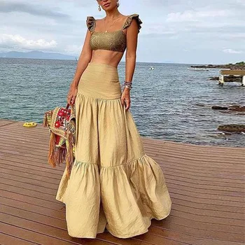  Золотая атласная длинная юбка A Line Женщины Saias Girls Свадебные платья для гостей Платья до пола Юбка со сборами для леди