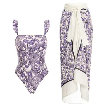 сексуальный цельный купальник с прикрытием из двух частей винтаж цветочное монокини бикини комплект