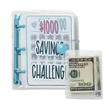  ПВХ $ 1000 Money Savings Challenge Binder Mini Budget Binder Водонепроницаемый денежный конверт Кошелек Планировщики Портативная застежка на пуговицы