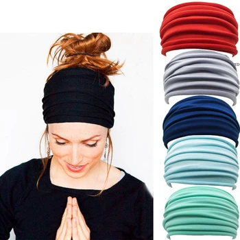  Многоцветные женские нескользящие эластичные складки Йога Повязка для волос Мода Широкое спортивное оголовье Аксессуары для бега Эластичная резинка для волос