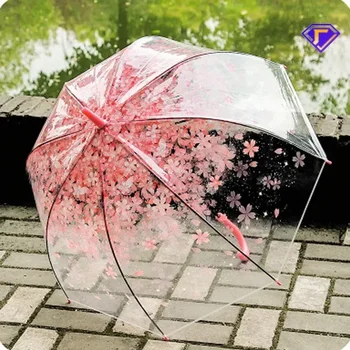 Зонт с длинной ручкой, цветочный узор, изогнутая ручка, зонт цветущей сакуры, прозрачный Креативные тенденции