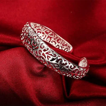 оптом 925 стерлингового серебра браслеты для женщин полый узор браслет регулируемый ювелирные изделия мода вечеринка подарки девушка студент