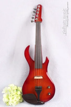 Yinfente Новая 5-струнная RED Электрическая скрипка Полноразмерная форма гитары Пламя Клен Чудесное тело Сладкий звук Черное дерево Фитинг Ручная работа