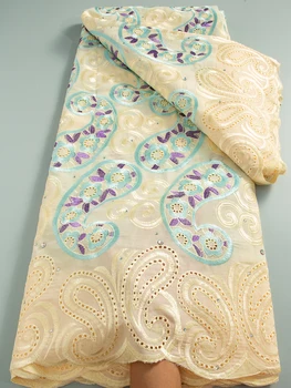 Швейцарская роскошная кружевная высококачественная ткань 2024 Tissu Africain Femme Вышитая Австрия Хлопковая ткань с кристаллами для платья A3642