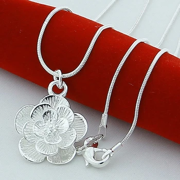 Suyixian Ожерелья Большие Цветок Розы Кулоны Для Женщин Рождественское Ожерелье Кулон Серебро 925 Ювелирные Изделия Подарки N353