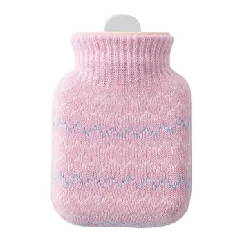  Мешок с теплой водой Бутылка с мягкой вязаной крышкой Грелка для рук и ног для детей Силиконовая бутылочка 300 мл для менструальных спазмов