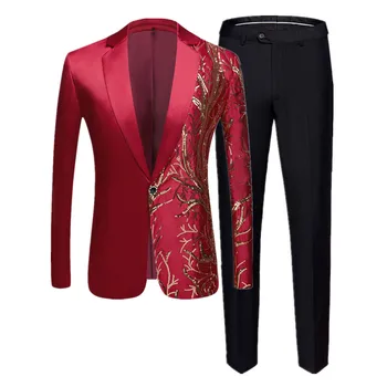 Модный мужской костюм в стиле пэчворк с пайетками 2 шт. черный / синий / бордовый певец хозяин роскошный танец сценическое платье блейзер и брюки