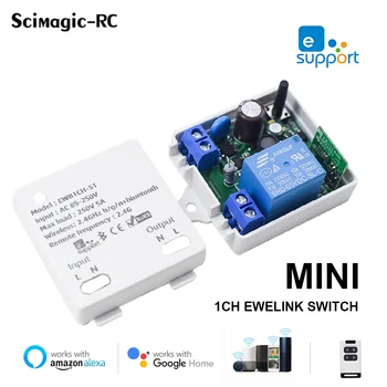 MINI EWelink 1-канальный релейный модуль Интеллектуальный переключатель AC / DC85-250 В 5 А Толчковый самоблокирующийся 2.4G Пульт дистанционного управления Синхронизация Alexa Google Home