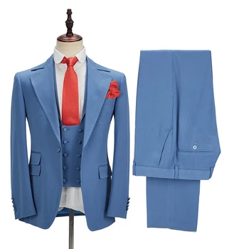 Новый мужской костюм из 3 частей Блейзер Жилет Брюки 2023 Slim Fit Business Жилет для жениха Для свадьбы Вырез Лацкан Шафер