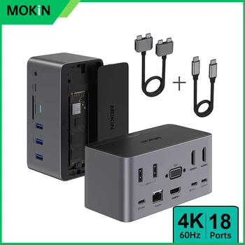 MOKiN 18 в 1 док-станция USB C - двойной адаптер HDMI SD/TF, VGA, PD, RJ45, Thunderbolt 3, корпус SSD, для MacBook Pro / Air 4K