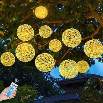 5 Пакет Солнечный Глобус Шар Фея Струнный Свет На Открытом Воздухе Рождественская Елка Солнечный Ротанг Глобус Шар Подвесной Светильник Для Вечеринки Свадебный Декор