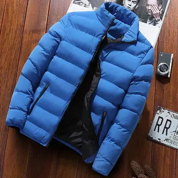 Новое мужское зимнее пальто-стойка с воротником Хлопковое пальто Утолщенное теплое пальто Parker Однотонная мода в уличном стиле M-4XL Мужские парки Пальто
